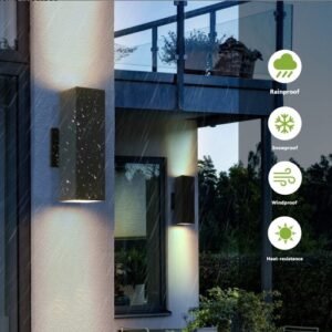 2-Pack Outdoor Wall Sconce, Modern Up And Down Weatherproof Wall Light, Black Aluminum Exterior Wall Mount Light Fixture, Ideal For Porch, Patio, Garage