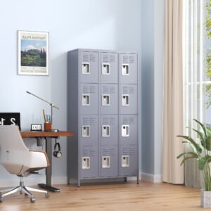 12 Door Metal Lockers With Lock For Employees,Storage Locker Cabinet For Home Gym Office School Garage,Gray