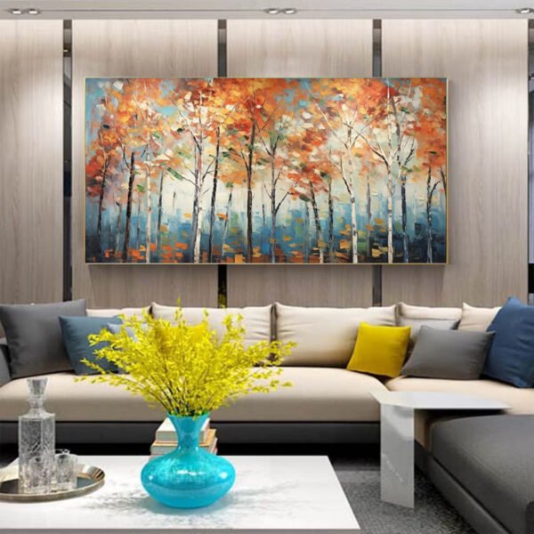 Handmade Oil Painting Canvas Wall Art Decoration Modern Autumn Maple Forest Landscape Home Living Room Decor Rolled Frameless Unstretched Painting - Image 3