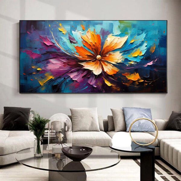 Blooming Flower Painting On Canvas Handmade Oil Painting Wall Art Abstract Colored Floral Modern Living Room Decor Picture Unframed - Image 3